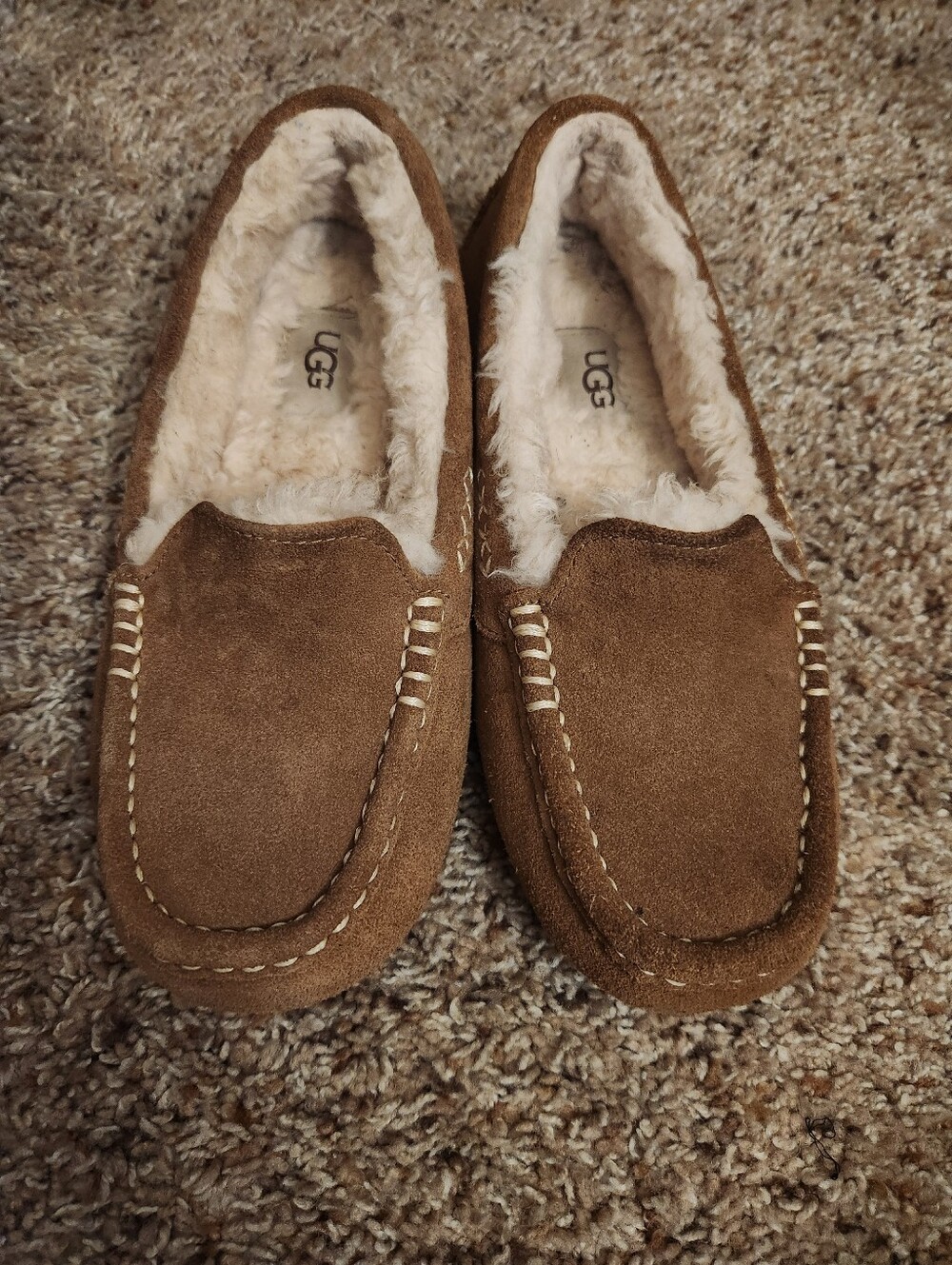 UGG Chestnut Brown Suede Moccasin Slippers with Shearling